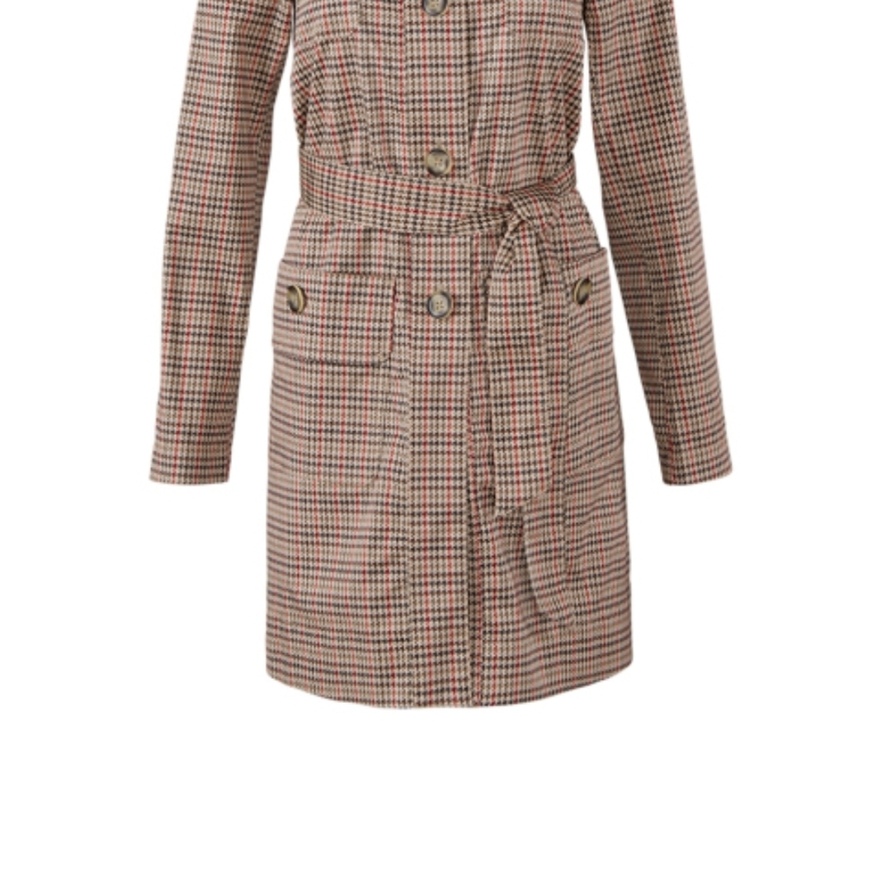 CAbi Houndstooth Trench Coat - Black and Brown